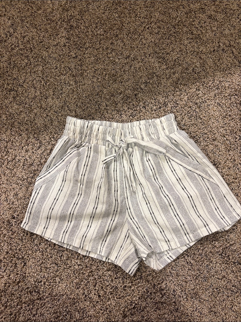 Sienna Sky White & Black Striped High-Waist Elastic Shorts